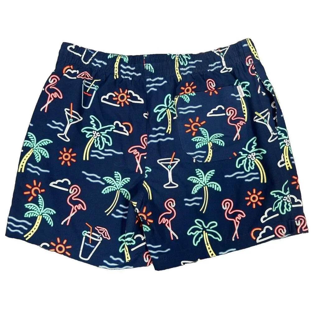 Chubbies The Neon Lights Swim Trunks Mens L 5.5” Lined Navy Flamingo